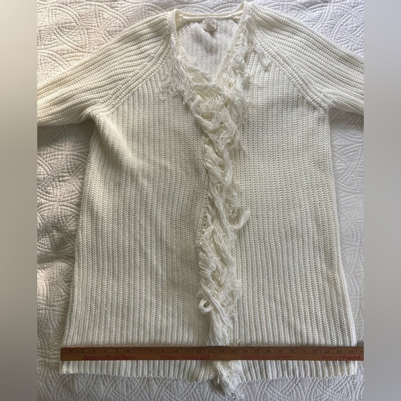 Western Boho bohemian 70s White Fringe Cardigan Sweater Chicos Size 16 (3) - Picture 7 of 11